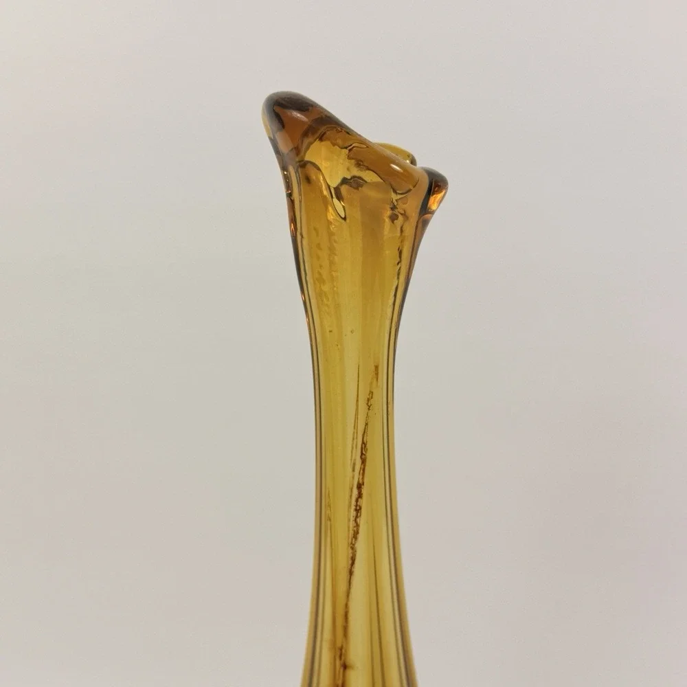 Vintage Amber Swung Glass Bud Vase 12